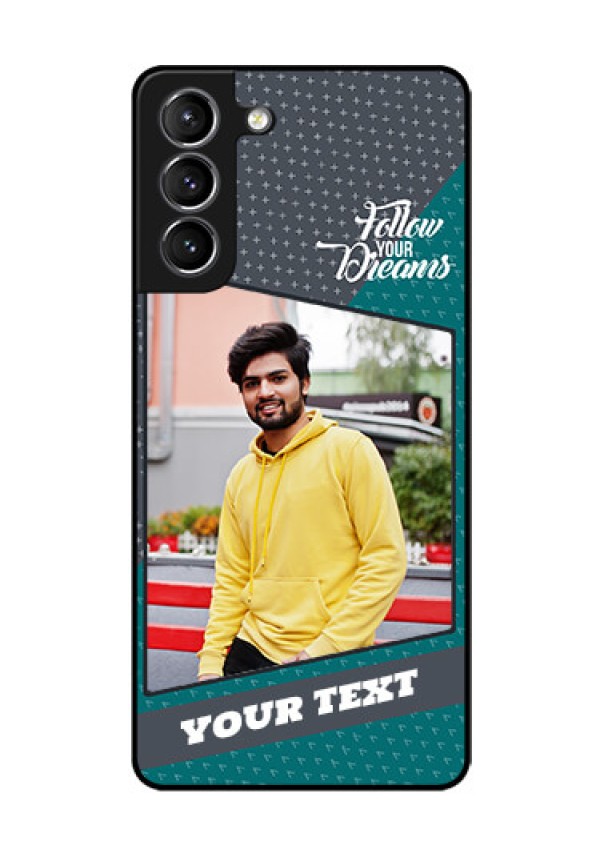 Galaxy s21 Plus Personalized Glass Phone Case  - Background Pattern Design with Quote