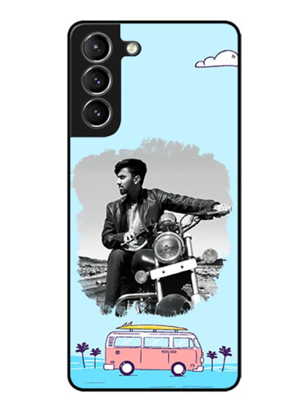 Custom Galaxy s21 Plus Photo Printing on Glass Case  - Travel & Adventure Design