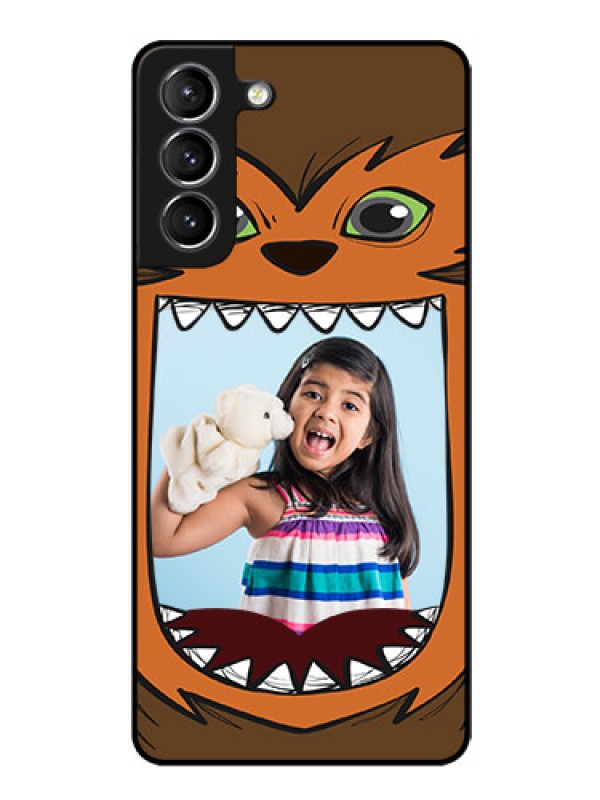 Custom Galaxy s21 Plus Photo Printing on Glass Case  - Owl Monster Back Case Design
