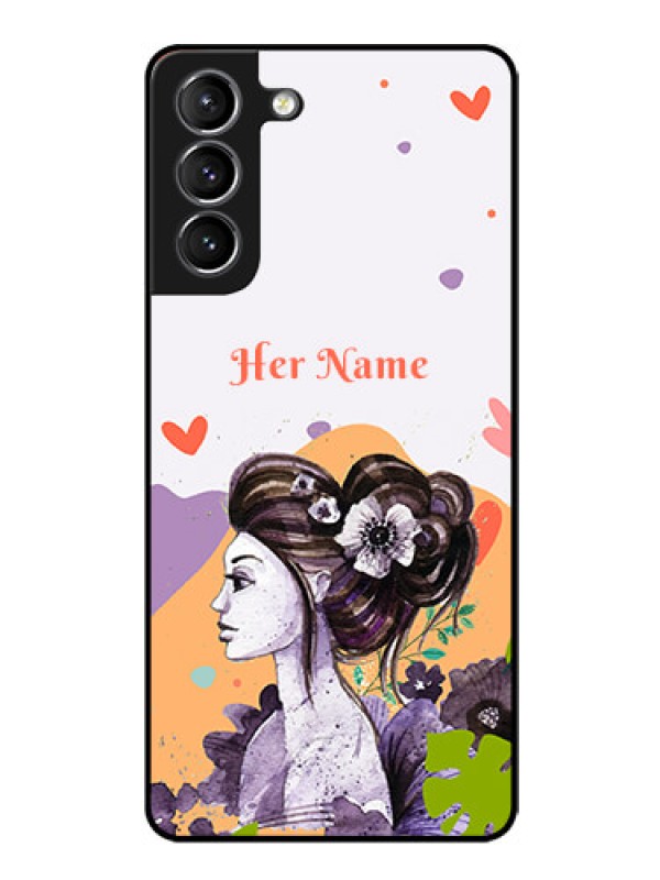 Custom Galaxy S21 Plus Personalized Glass Phone Case - Woman And Nature Design