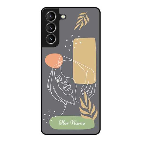 Galaxy S21 Plus Custom Glass Phone Case - Gazing Woman line art Design Galaxy S21 Plus Custom Glass Phone Case - Gazing Woman line art Design