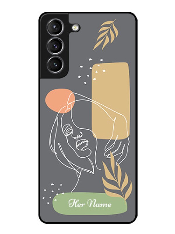 Custom Galaxy S21 Plus Custom Glass Phone Case - Gazing Woman line art Design