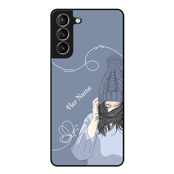 Galaxy S21 Plus Custom Glass Mobile Case - Girl in winter outfit Design Galaxy S21 Plus Custom Glass Mobile Case - Girl in winter outfit Design