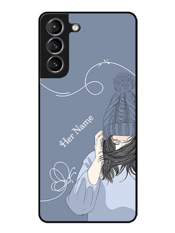 Custom Galaxy S21 Plus Custom Glass Mobile Case - Girl in winter outfit Design