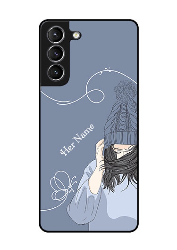 Galaxy S21 Plus Custom Glass Mobile Case - Girl in winter outfit Design