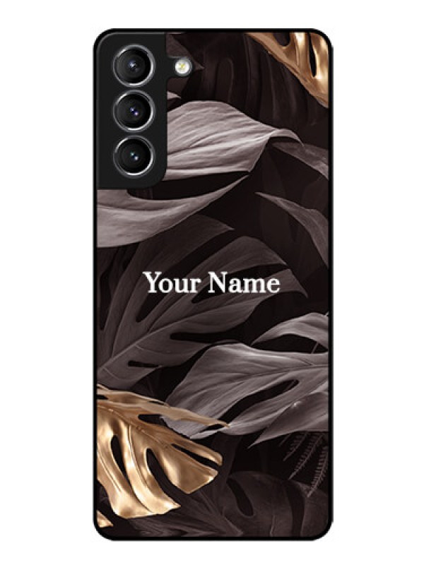 Custom Galaxy S21 Plus Personalised Glass Phone Case - Wild Leaves digital paint Design