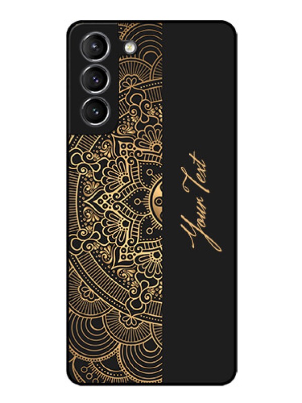 Custom Galaxy S21 Plus Photo Printing on Glass Case - Mandala art with custom text Design
