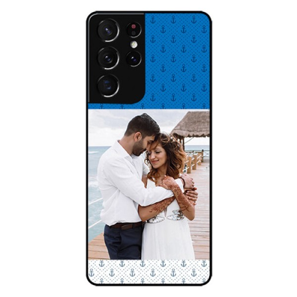 Galaxy S21 Ultra Photo Printing on Glass Case  - Blue Anchors Design