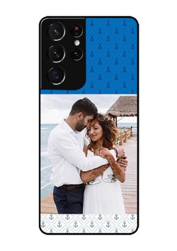 Galaxy S21 Ultra Photo Printing on Glass Case  - Blue Anchors Design