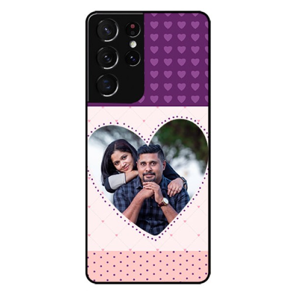 Galaxy S21 Ultra Custom Glass Phone Case  - Violet Love Dots Design
