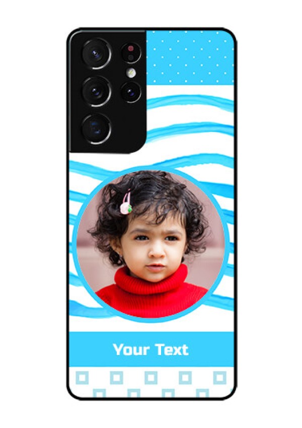 Galaxy S21 Ultra Custom Glass Phone Case  - Simple Blue Case Design
