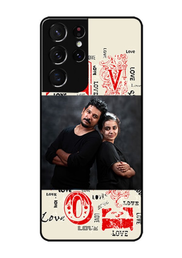 Galaxy S21 Ultra Photo Printing on Glass Case  - Trendy Love Design Case
