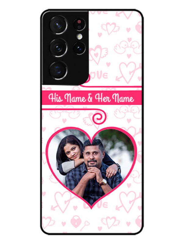 Custom Galaxy S21 Ultra Personalized Glass Phone Case  - Heart Shape Love Design