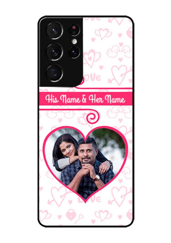 Galaxy S21 Ultra Personalized Glass Phone Case  - Heart Shape Love Design
