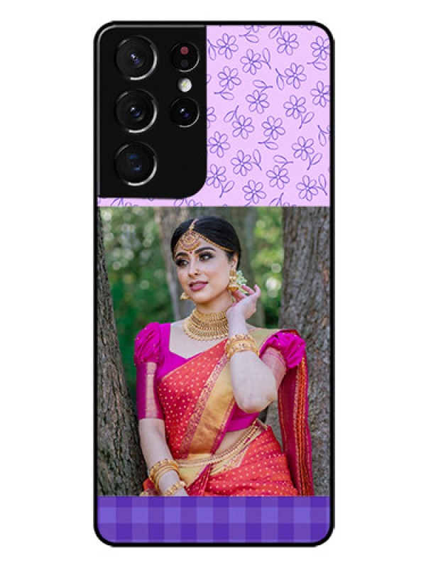 Custom Galaxy S21 Ultra Custom Glass Phone Case  - Purple Floral Design