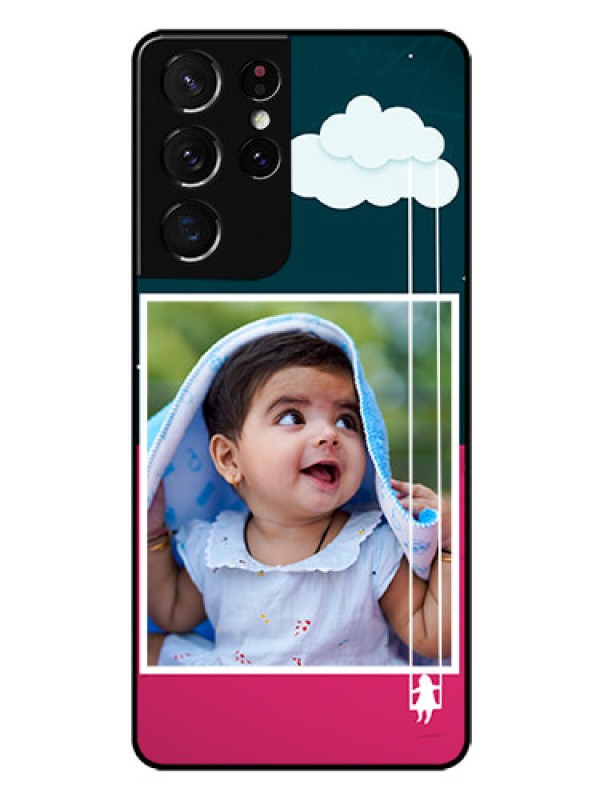 Custom Galaxy S21 Ultra Custom Glass Phone Case  - Cute Girl with Cloud Design