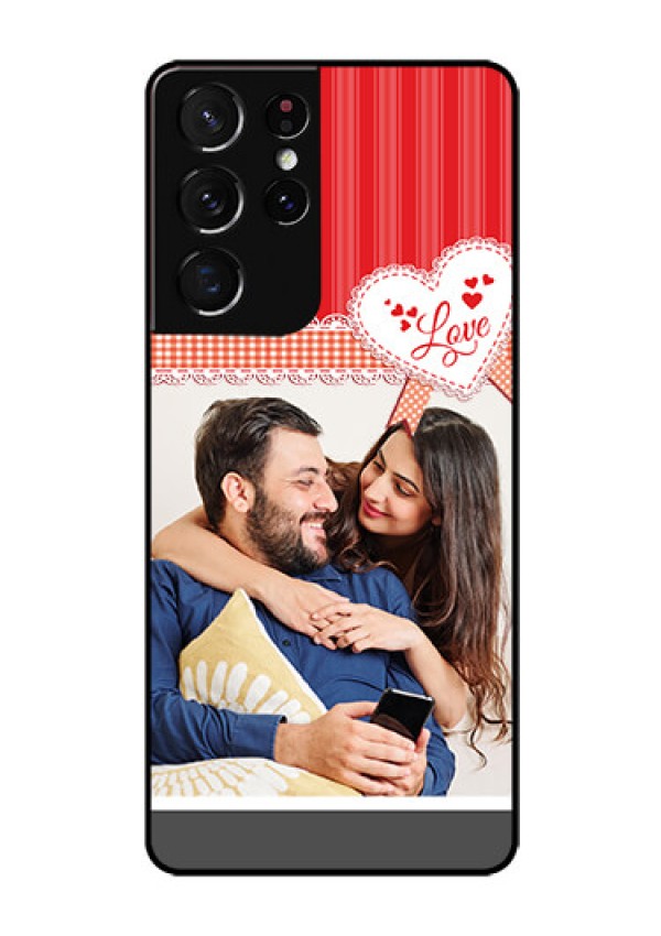 Galaxy S21 Ultra Custom Glass Mobile Case  - Red Love Pattern Design