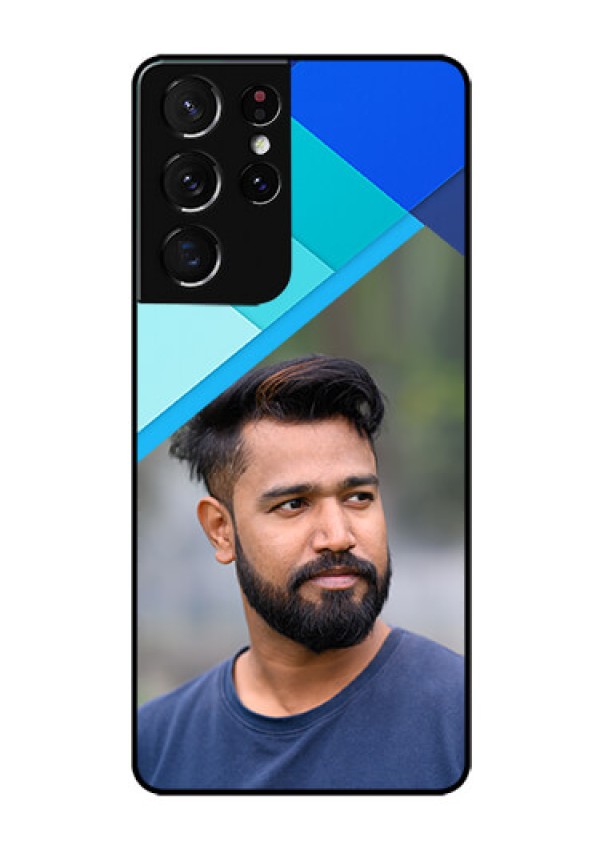 Galaxy S21 Ultra Custom Glass Phone Case  - Blue Pattern Design