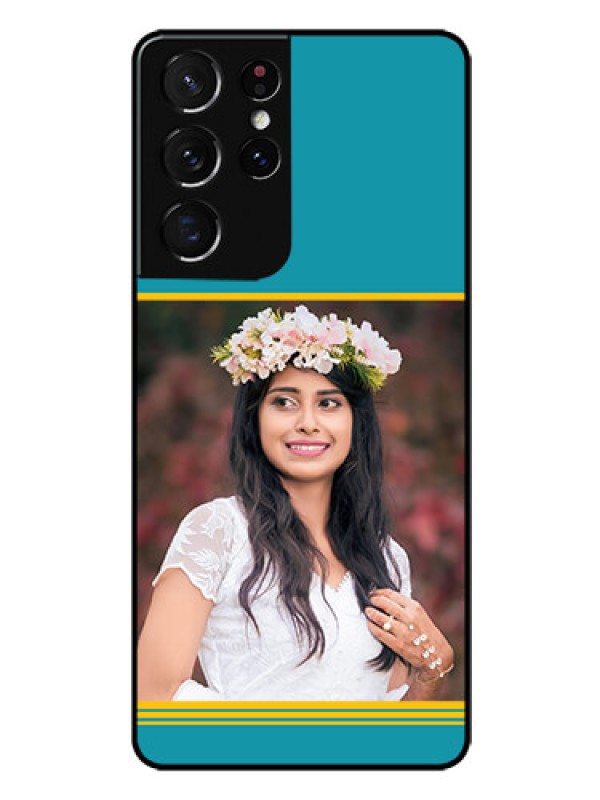 Custom Galaxy S21 Ultra Custom Glass Phone Case  - Yellow & Blue Design 