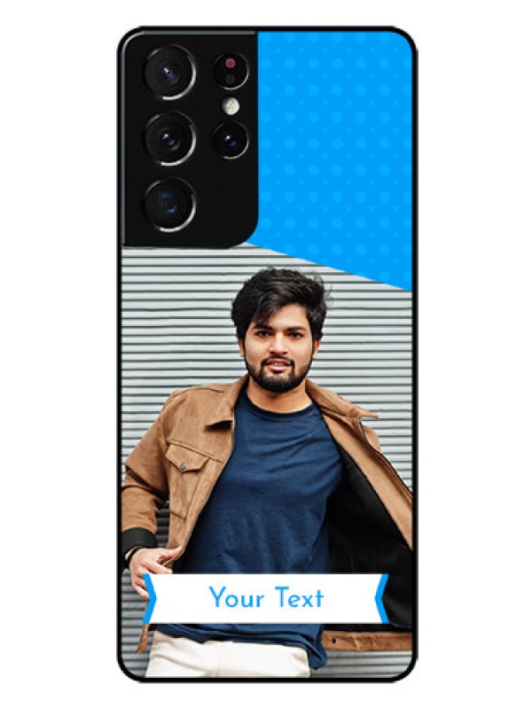 Custom Galaxy S21 Ultra Photo Printing on Glass Case  - Simple Blue Color Design