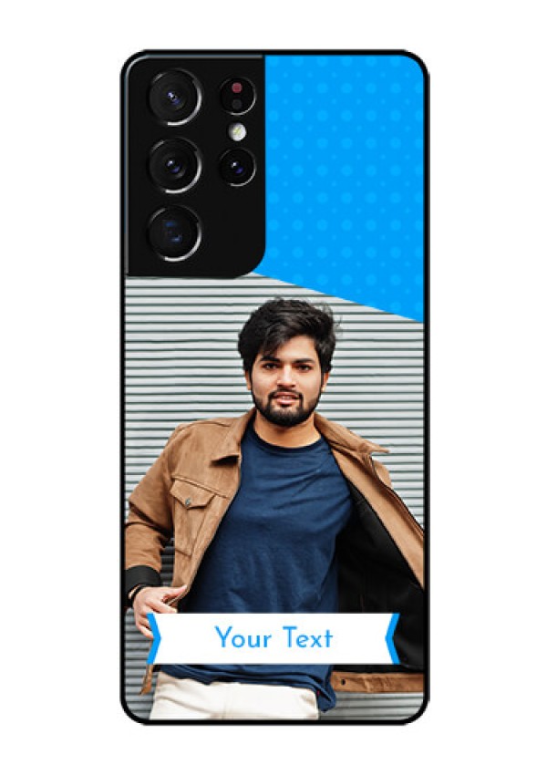 Galaxy S21 Ultra Photo Printing on Glass Case  - Simple Blue Color Design