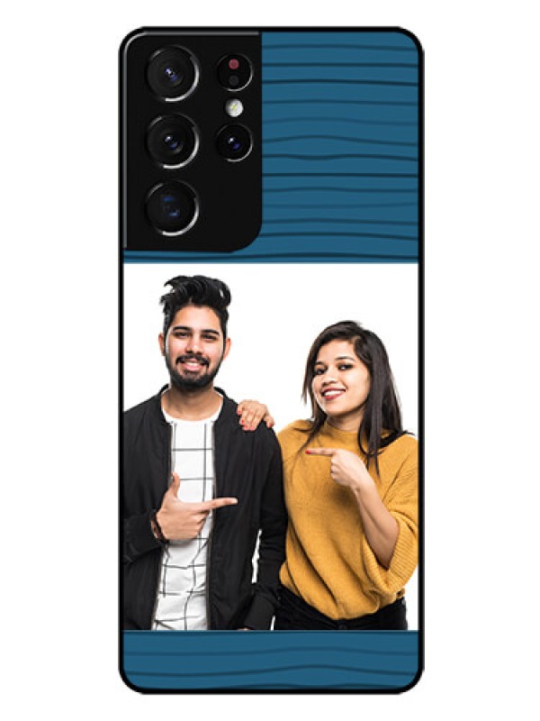 Custom Galaxy S21 Ultra Custom Glass Phone Case  - Blue Pattern Cover Design