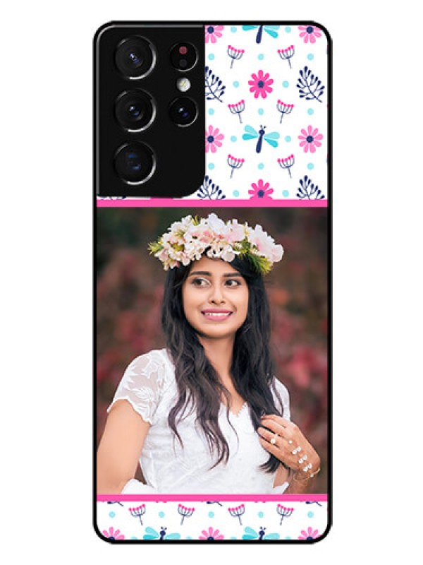 Custom Galaxy S21 Ultra Photo Printing on Glass Case  - Colorful Flower Design