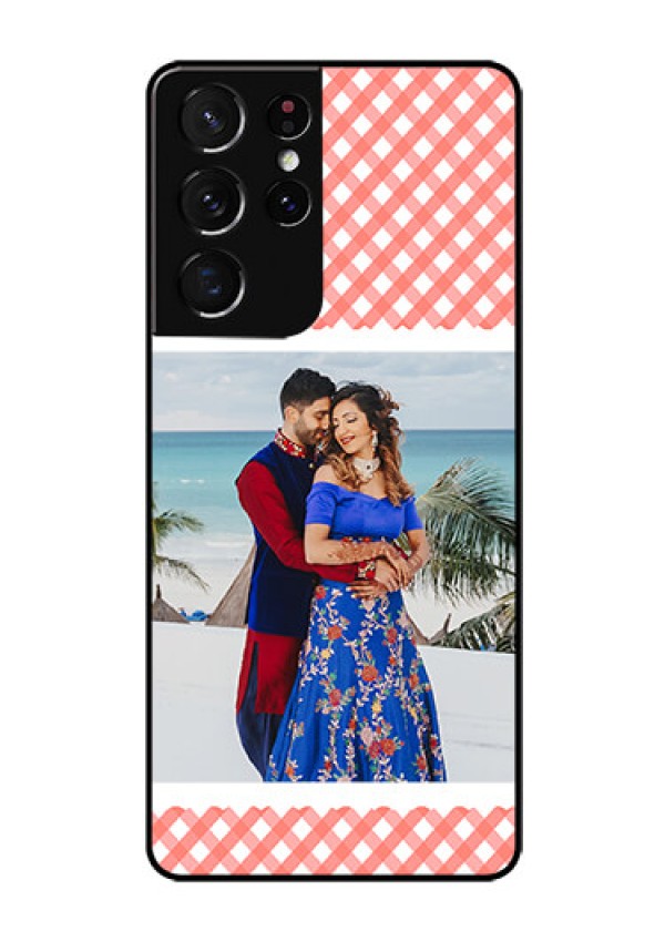 Galaxy S21 Ultra Personalized Glass Phone Case  - Pink Pattern Design