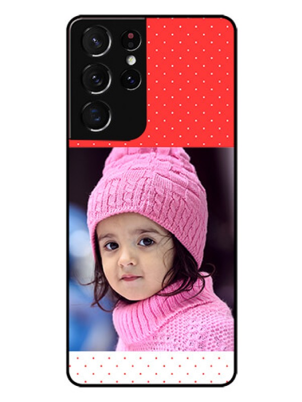Custom Galaxy S21 Ultra Photo Printing on Glass Case  - Red Pattern Design