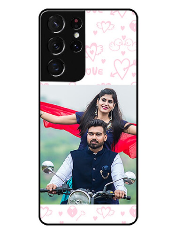 Custom Galaxy S21 Ultra Custom Glass Mobile Case  - Pink Flying Heart Design