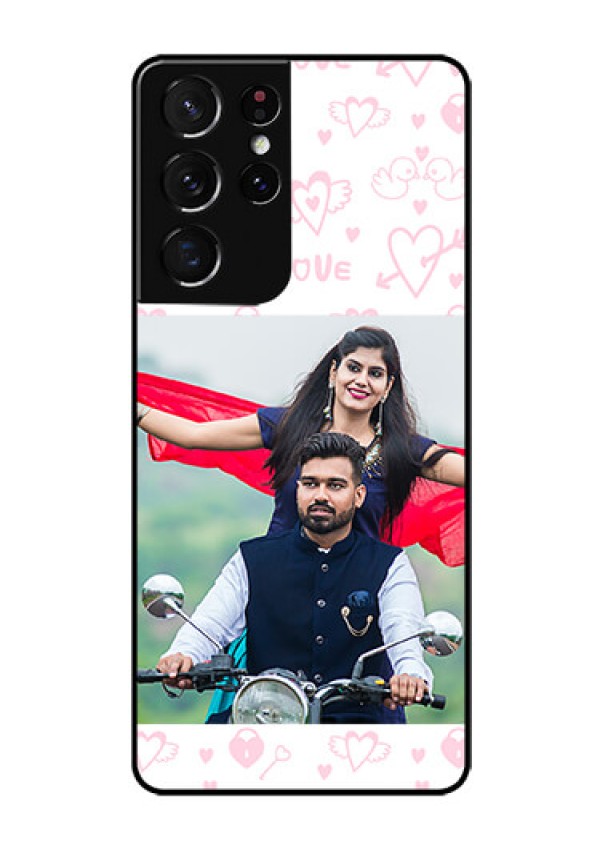 Galaxy S21 Ultra Custom Glass Mobile Case  - Pink Flying Heart Design