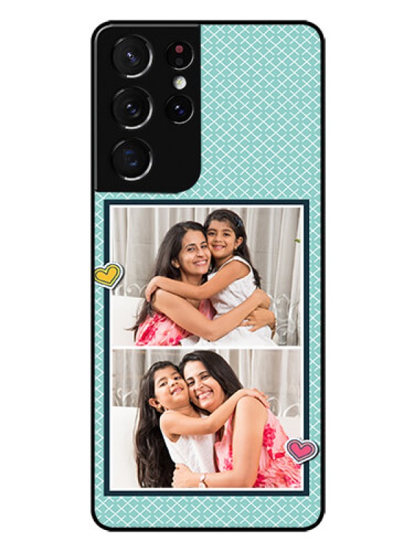 Custom Galaxy S21 Ultra Custom Glass Phone Case  - 2 Image Holder with Pattern Design