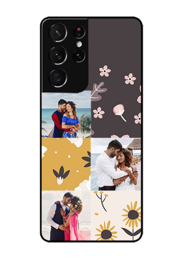 Galaxy S21 Ultra Photo Printing on Glass Case  - 3 Images with Floral Design