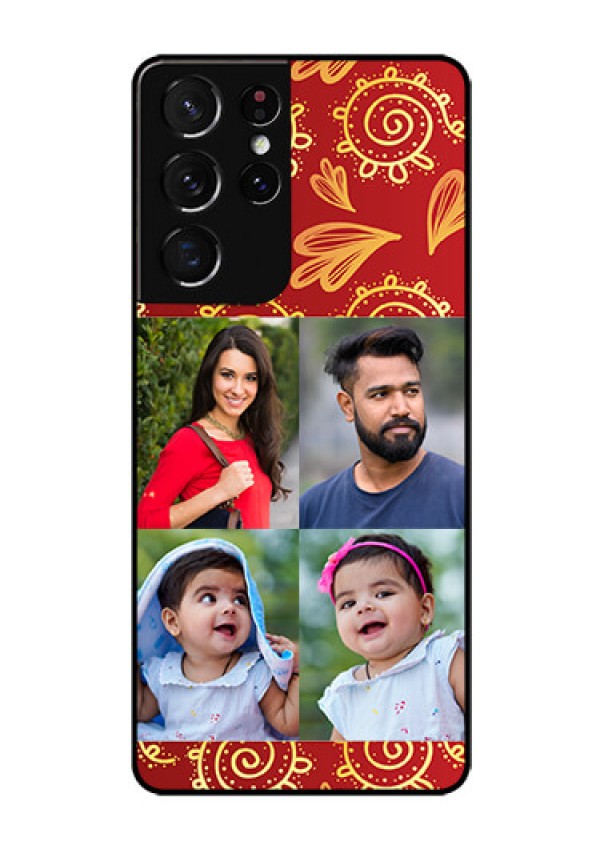 Galaxy S21 Ultra Photo Printing on Glass Case  - 4 Image Traditional Design