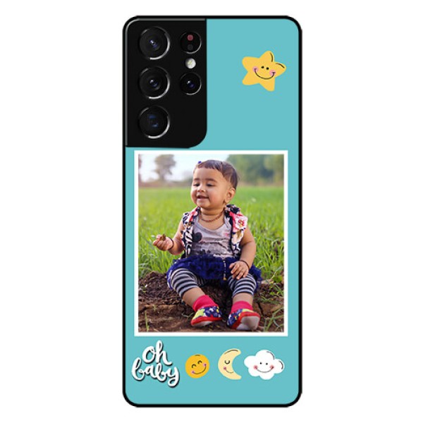 Galaxy S21 Ultra Personalized Glass Phone Case - Smiley Kids Stars Design Galaxy S21 Ultra Personalized Glass Phone Case - Smiley Kids Stars Design