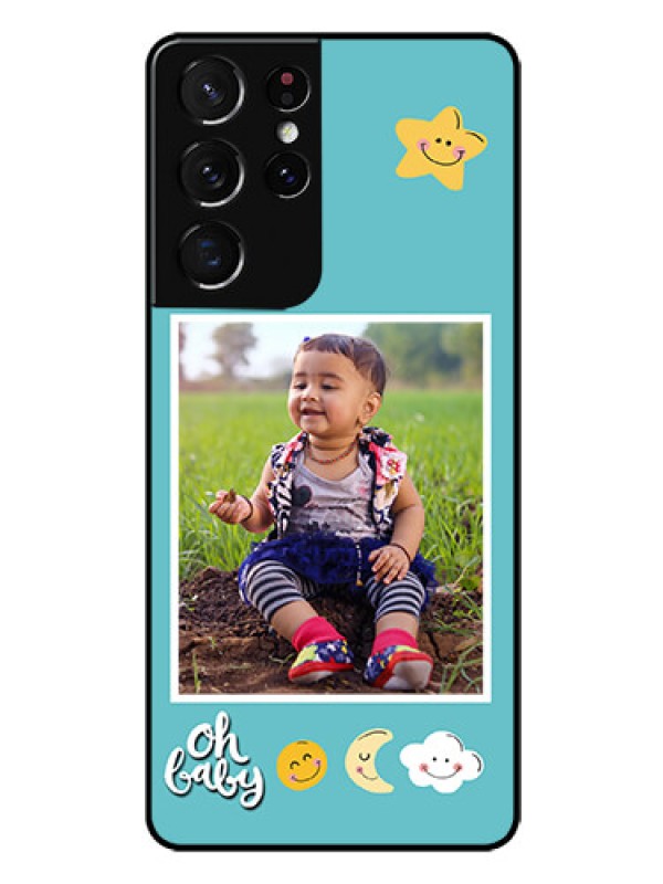 Custom Galaxy S21 Ultra Personalized Glass Phone Case  - Smiley Kids Stars Design