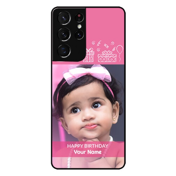 Galaxy S21 Ultra Photo Printing on Glass Case - with Birthday Line Art Design Galaxy S21 Ultra Photo Printing on Glass Case - with Birthday Line Art Design