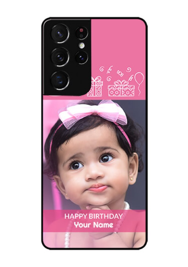 Galaxy S21 Ultra Photo Printing on Glass Case  - with Birthday Line Art Design