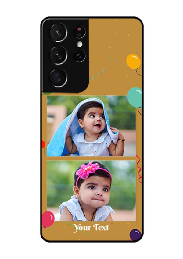 Galaxy S21 Ultra Personalized Glass Phone Case  - Image Holder with Birthday Celebrations Design