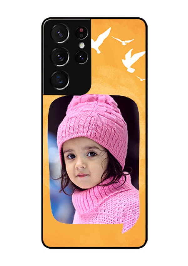 Galaxy S21 Ultra Personalized Glass Phone Case  - Water Color Design with Bird Icons