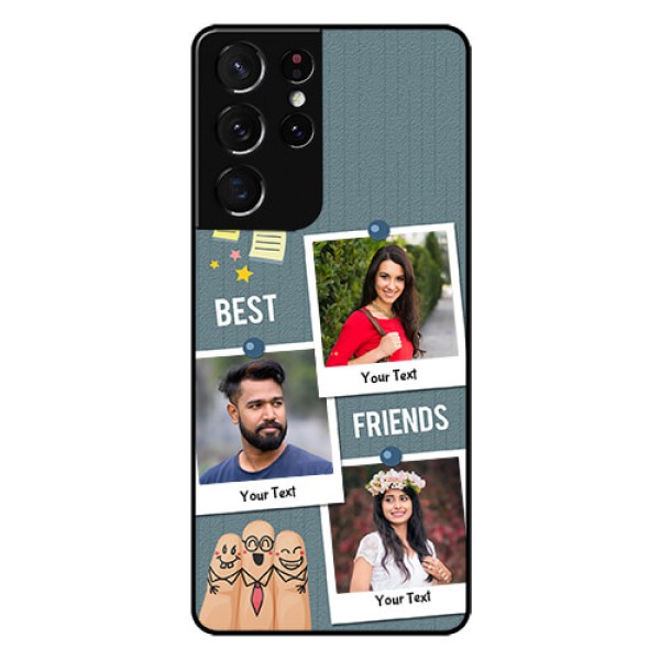 Galaxy S21 Ultra Personalized Glass Phone Case - Sticky Frames and Friendship Design Galaxy S21 Ultra Personalized Glass Phone Case - Sticky Frames and Friendship Design