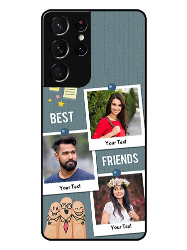 Custom Galaxy S21 Ultra Personalized Glass Phone Case  - Sticky Frames and Friendship Design