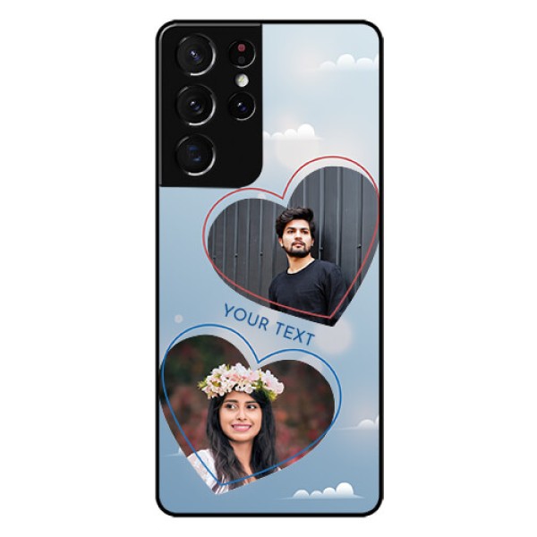 Galaxy S21 Ultra Custom Glass Mobile Case - Blue Color Couple Design Galaxy S21 Ultra Custom Glass Mobile Case - Blue Color Couple Design