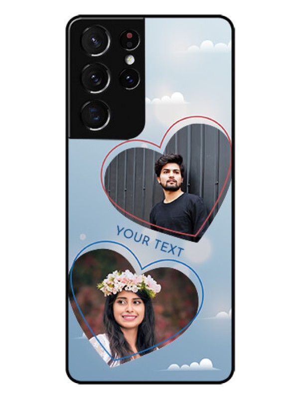 Custom Galaxy S21 Ultra Custom Glass Mobile Case  - Blue Color Couple Design 