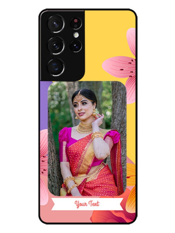 Custom Galaxy S21 Ultra Custom Glass Mobile Case  - 3 Image With Vintage Floral Design