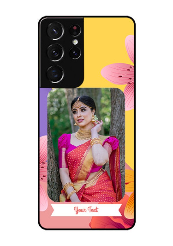 Galaxy S21 Ultra Custom Glass Mobile Case  - 3 Image With Vintage Floral Design