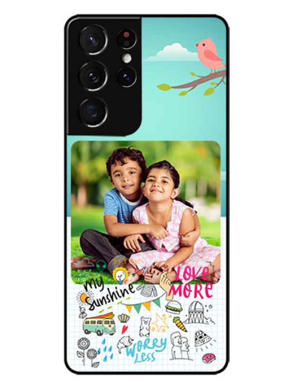 Custom Galaxy S21 Ultra Photo Printing on Glass Case  - Doodle love Design