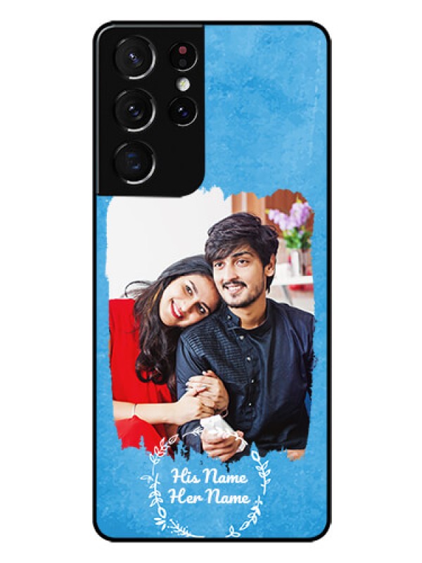 Custom Galaxy S21 Ultra Custom Glass Phone Case - Blue Color Vintage Design