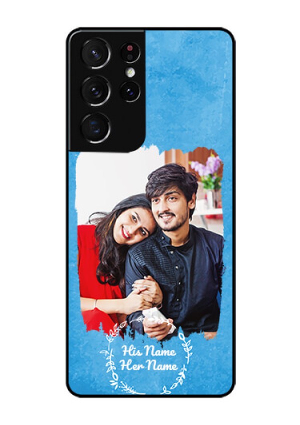 Galaxy S21 Ultra Custom Glass Phone Case - Blue Color Vintage Design