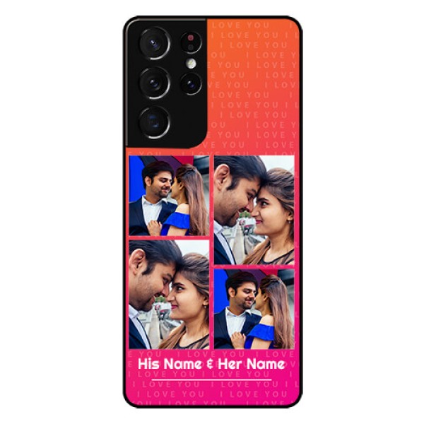 Galaxy S21 Ultra Custom Glass Phone Case  - I Love You Pink Design